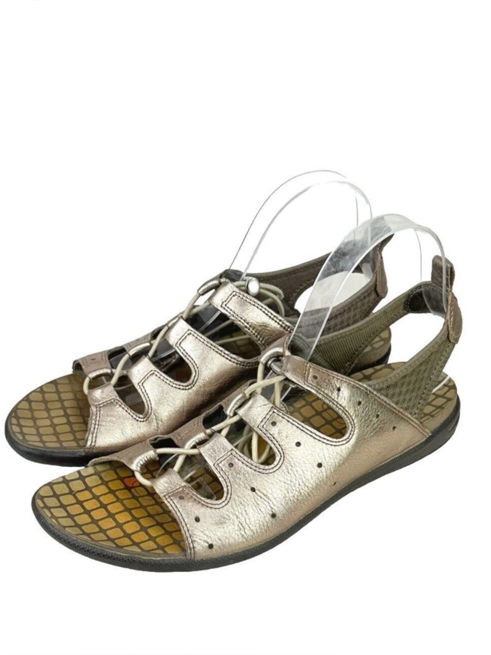 Ecco Jab Toggle Open Toe Sandals EU 41 US 10/10.5 Pewter Perforated Metallic
